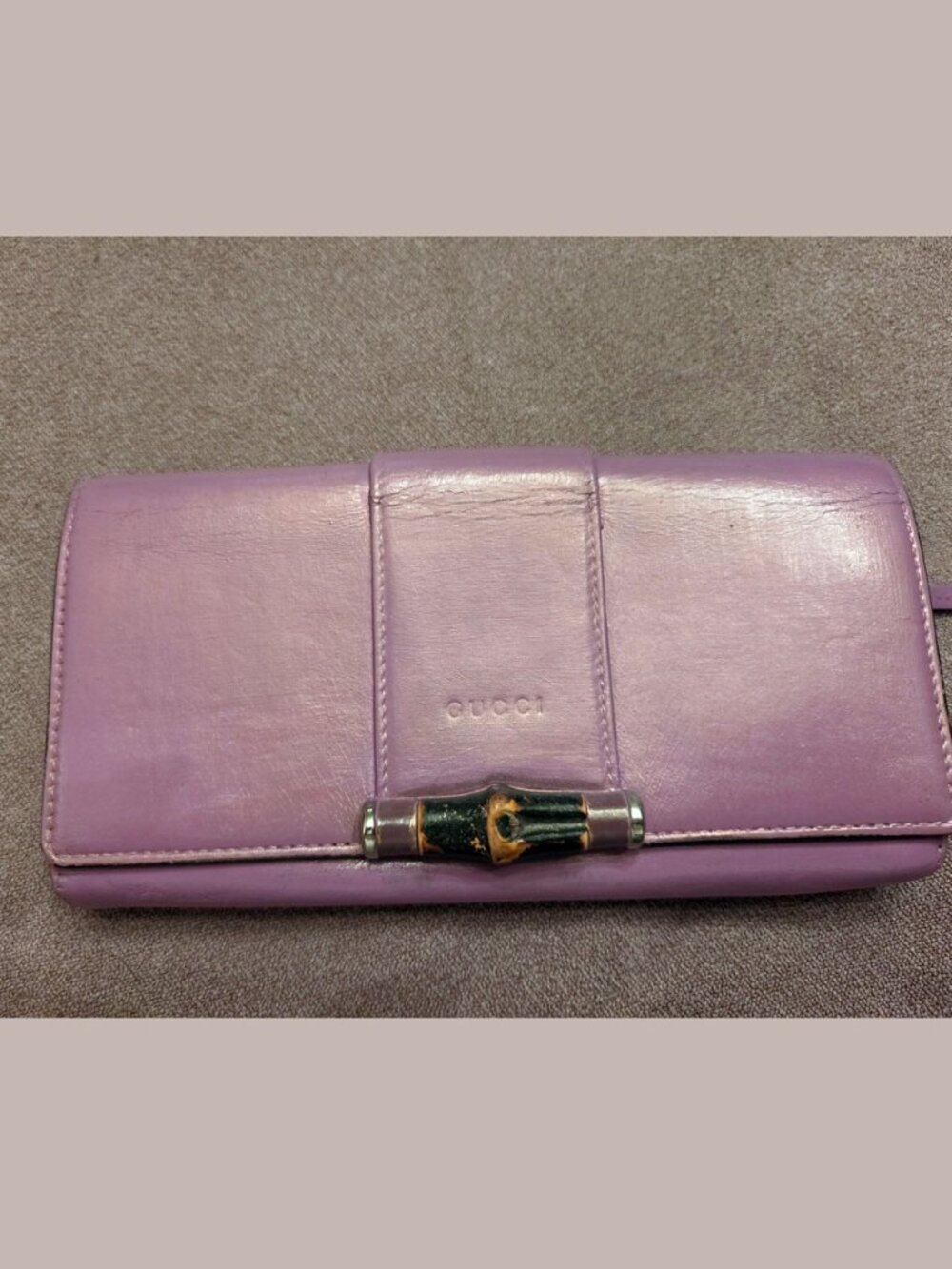 Vintage Gucci Purple Leather Bamboo Toggle Long Wallet